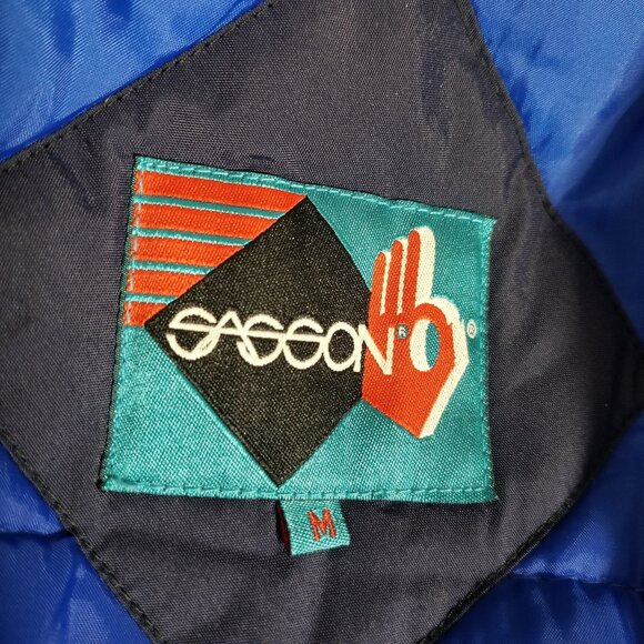 Vintage Colorblock Ski Coat Parka M Mens Retro Streetwear Belted Jacket SASSON - Picture 8 of 11